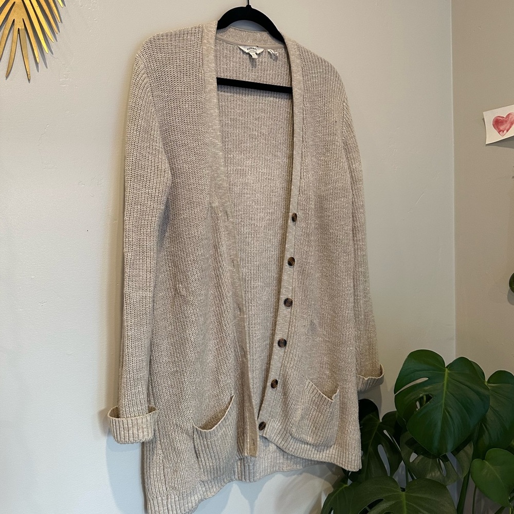 FatFace Oatmeal Long Button-down Cardigan